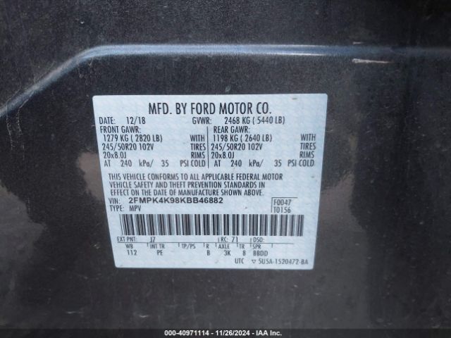 Photo 8 VIN: 2FMPK4K98KBB46882 - FORD EDGE 