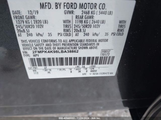 Photo 8 VIN: 2FMPK4K98LBA38862 - FORD EDGE 