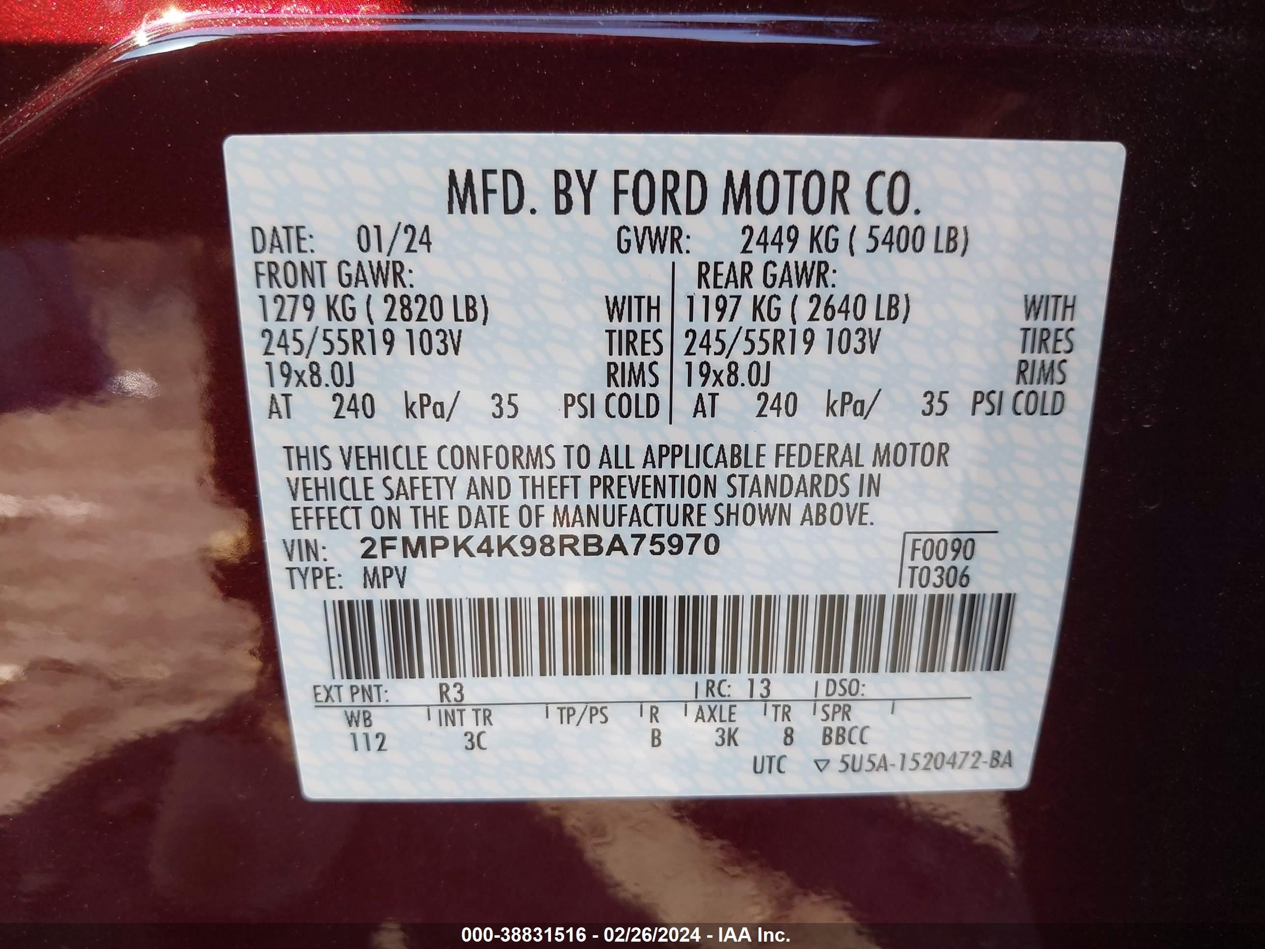 Photo 8 VIN: 2FMPK4K98RBA75970 - FORD EDGE 