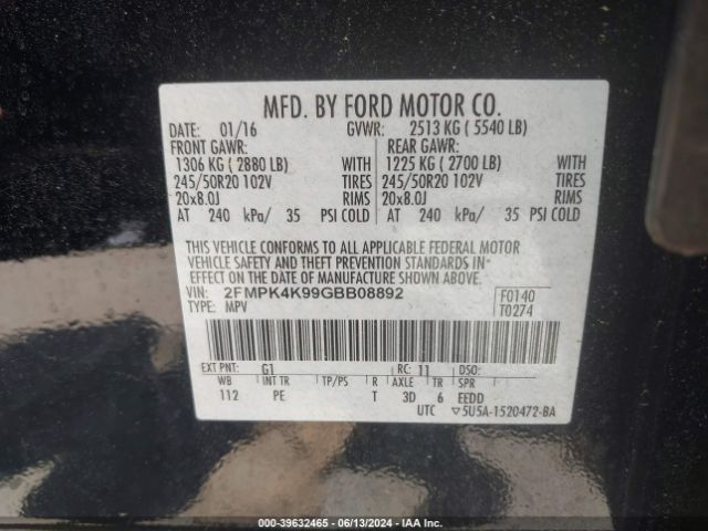 Photo 8 VIN: 2FMPK4K99GBB08892 - FORD EDGE 