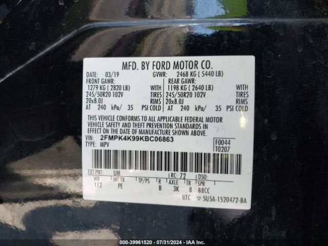 Photo 8 VIN: 2FMPK4K99KBC06863 - FORD EDGE 