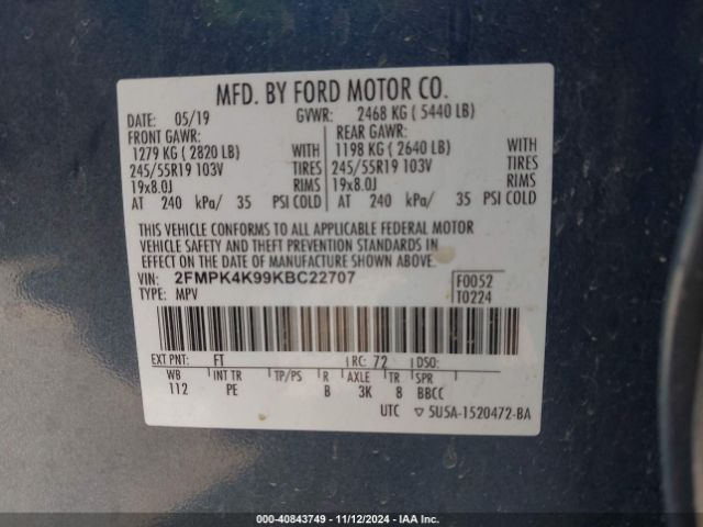 Photo 8 VIN: 2FMPK4K99KBC22707 - FORD EDGE 