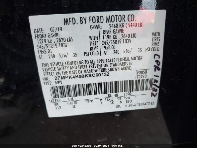 Photo 8 VIN: 2FMPK4K99KBC60132 - FORD EDGE 