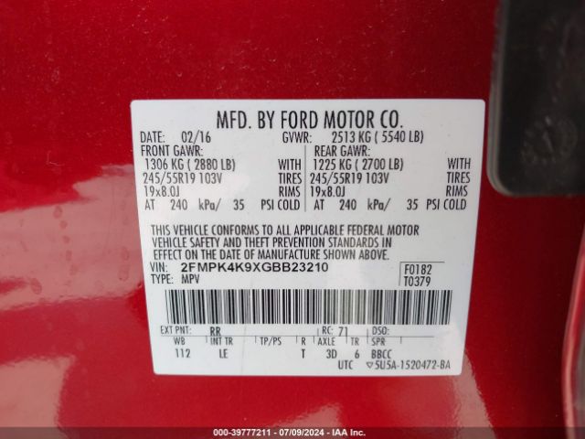 Photo 8 VIN: 2FMPK4K9XGBB23210 - FORD EDGE 