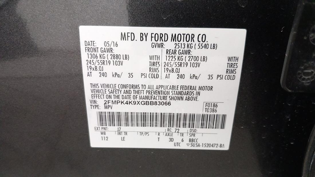 Photo 2 VIN: 2FMPK4K9XGBB83066 - FORD EDGE 