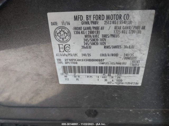 Photo 8 VIN: 2FMPK4K9XHBB06957 - FORD EDGE 