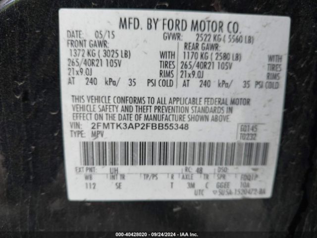 Photo 8 VIN: 2FMTK3AP2FBB55348 - FORD EDGE 