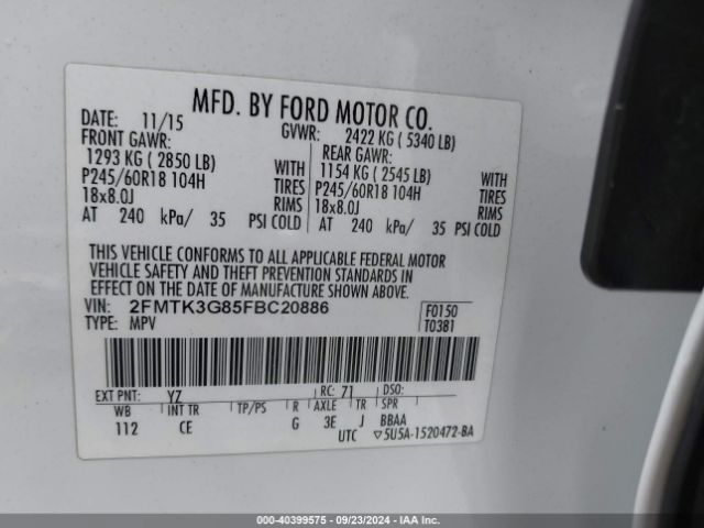 Photo 8 VIN: 2FMTK3G85FBC20886 - FORD EDGE 