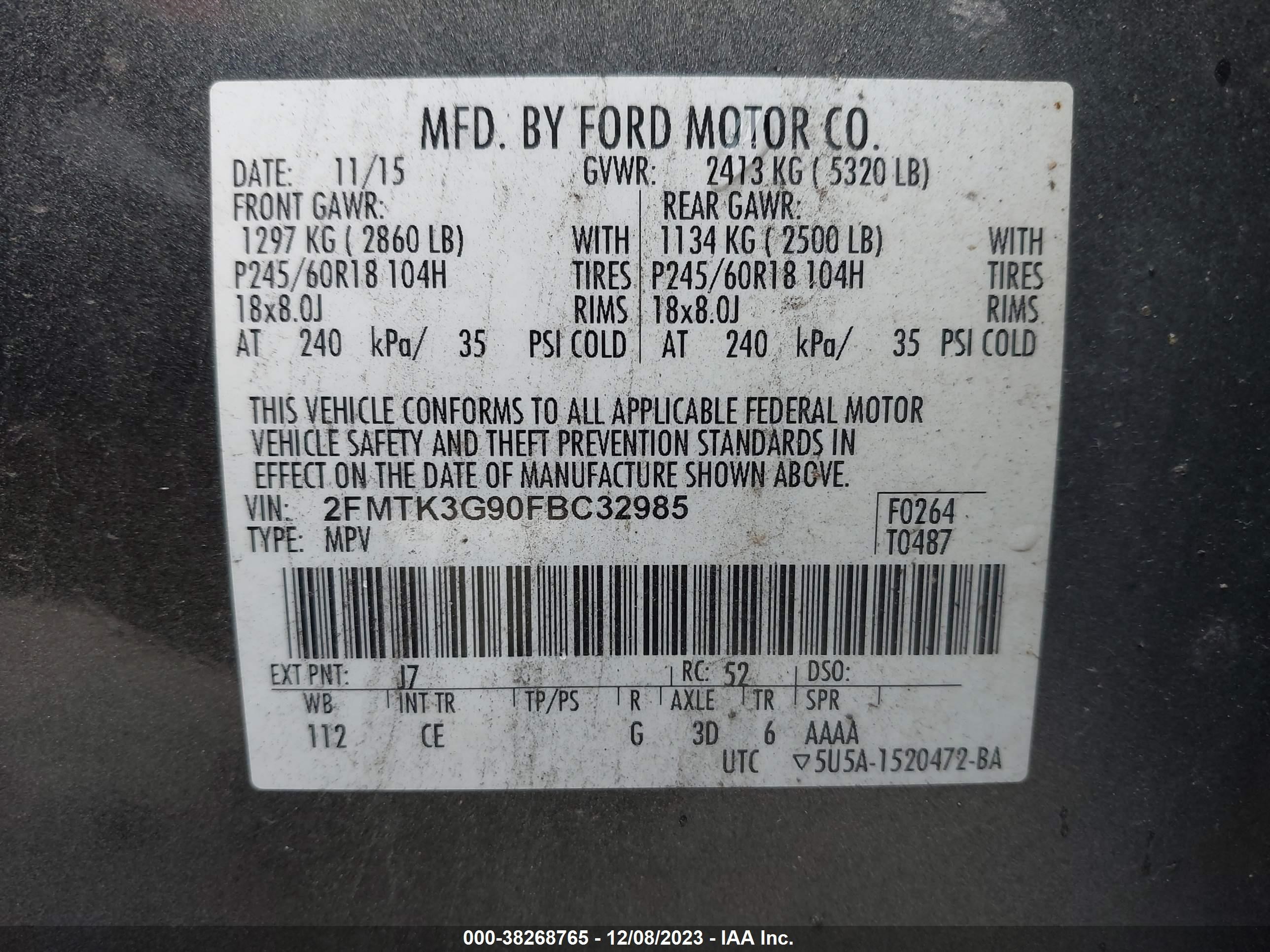 Photo 8 VIN: 2FMTK3G90FBC32985 - FORD EDGE 