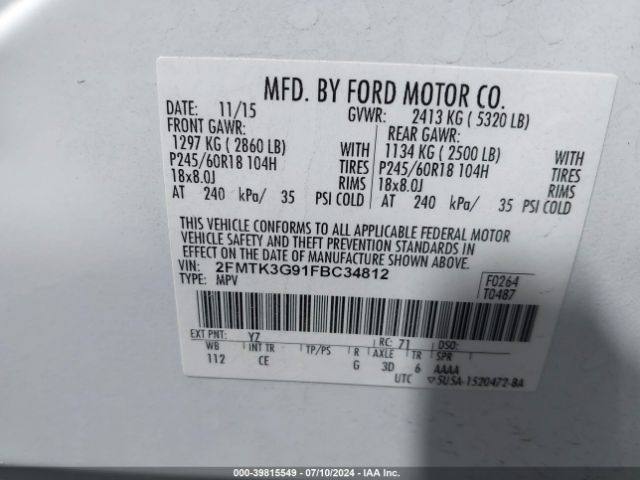 Photo 8 VIN: 2FMTK3G91FBC34812 - FORD EDGE 