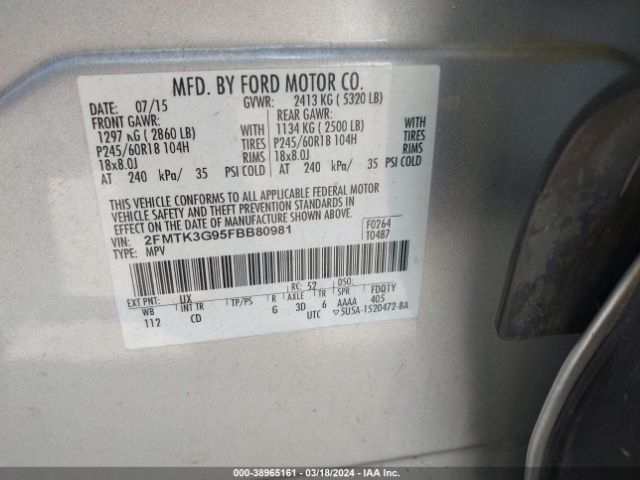 Photo 8 VIN: 2FMTK3G95FBB80981 - FORD EDGE 