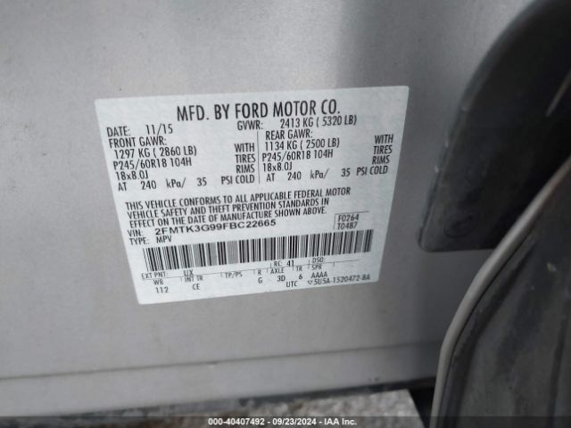 Photo 8 VIN: 2FMTK3G99FBC22665 - FORD EDGE 