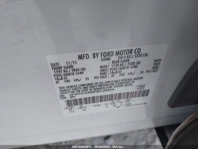 Photo 8 VIN: 2FMTK3G99FBC28904 - FORD EDGE 