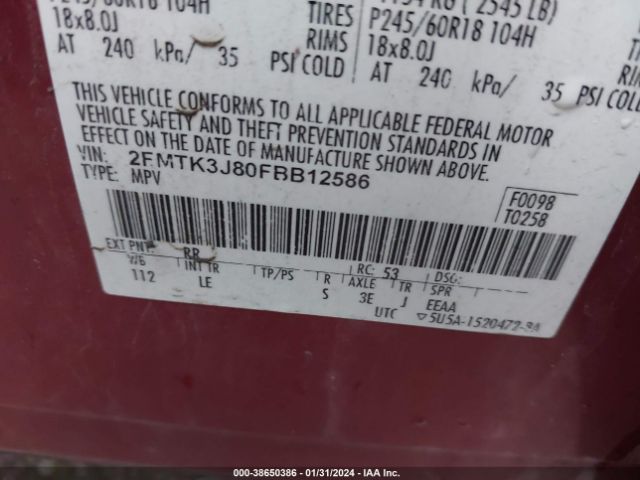 Photo 8 VIN: 2FMTK3J80FBB12586 - FORD EDGE 