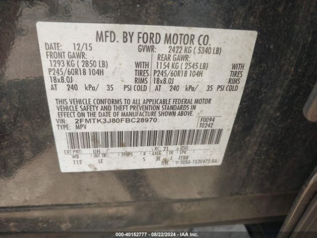 Photo 8 VIN: 2FMTK3J80FBC28970 - FORD EDGE 