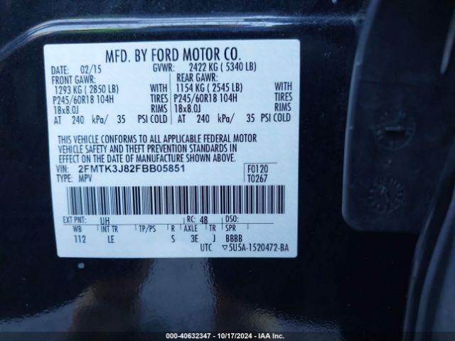 Photo 8 VIN: 2FMTK3J82FBB05851 - FORD EDGE 