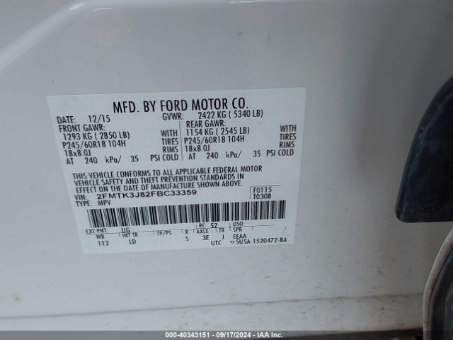 Photo 8 VIN: 2FMTK3J82FBC33359 - FORD EDGE 