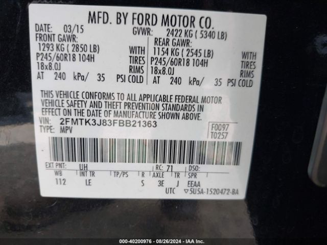 Photo 8 VIN: 2FMTK3J83FBB21363 - FORD EDGE 