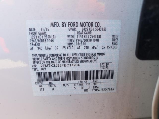 Photo 9 VIN: 2FMTK3J83FBC17204 - FORD EDGE SEL 