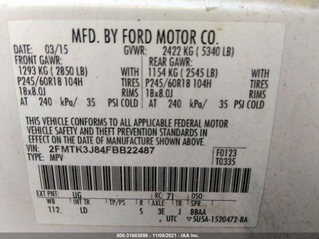 Photo 8 VIN: 2FMTK3J84FBB22487 - FORD EDGE 