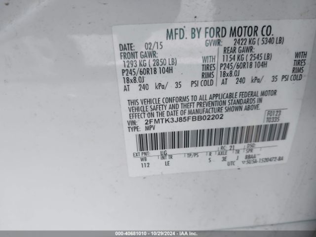 Photo 8 VIN: 2FMTK3J85FBB02202 - FORD EDGE 