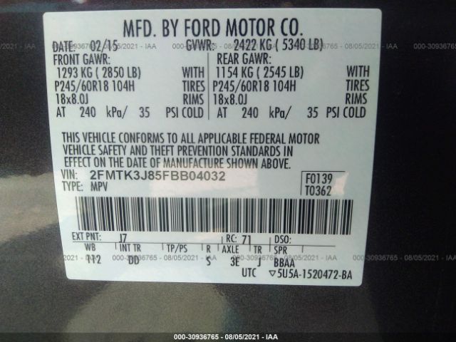 Photo 8 VIN: 2FMTK3J85FBB04032 - FORD EDGE 