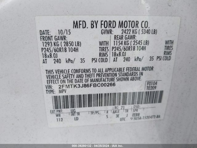 Photo 8 VIN: 2FMTK3J86FBC00266 - FORD EDGE 