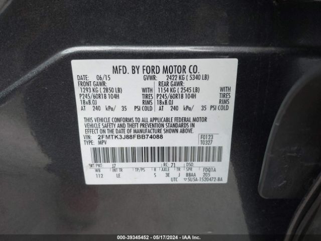 Photo 8 VIN: 2FMTK3J88FBB74088 - FORD EDGE 