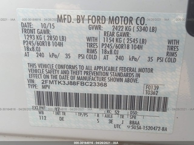 Photo 8 VIN: 2FMTK3J88FBC23368 - FORD EDGE 