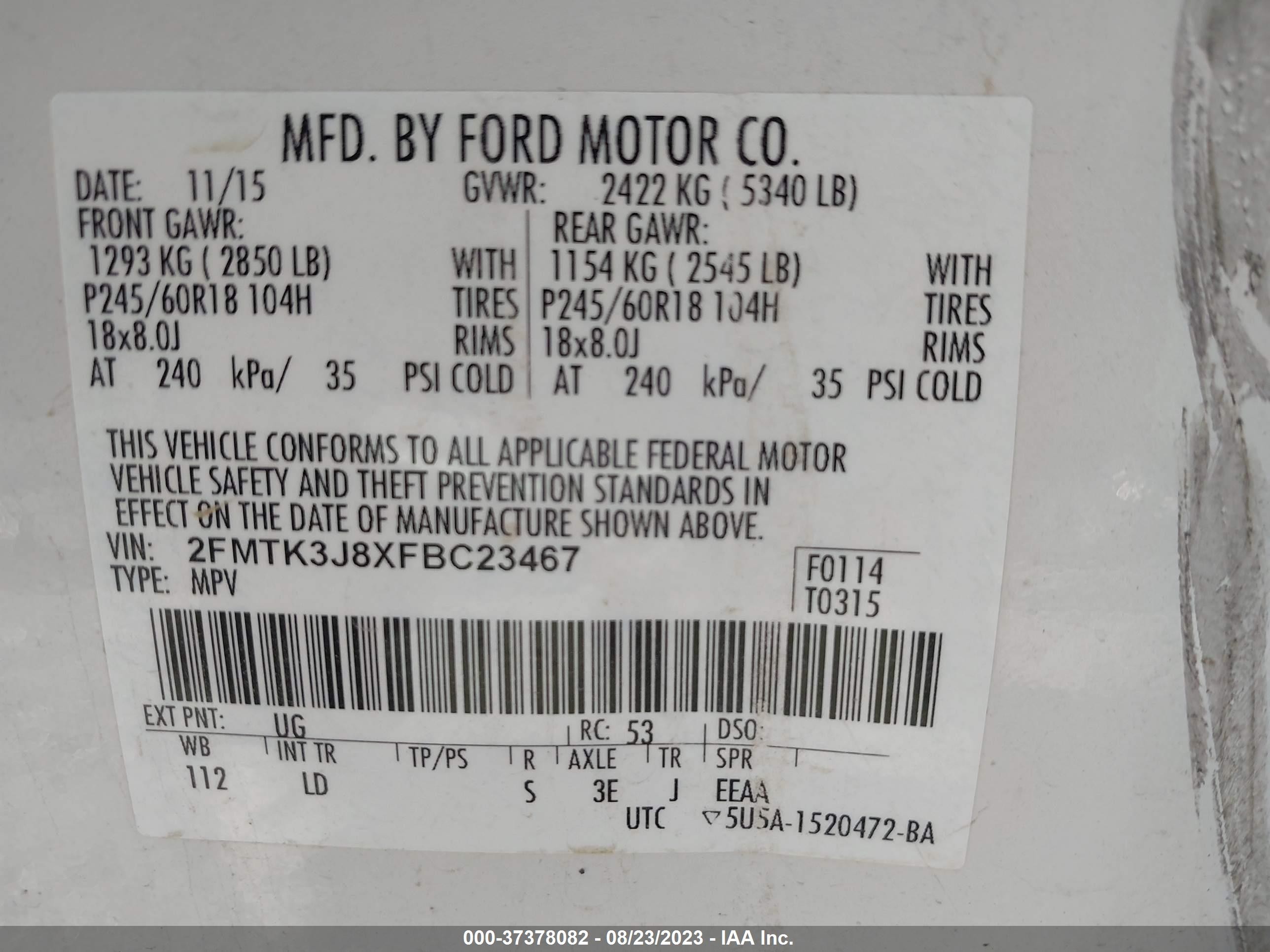 Photo 8 VIN: 2FMTK3J8XFBC23467 - FORD EDGE 