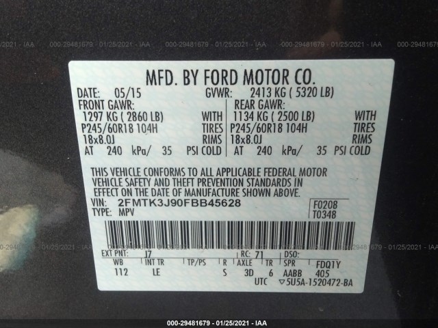 Photo 8 VIN: 2FMTK3J90FBB45628 - FORD EDGE 