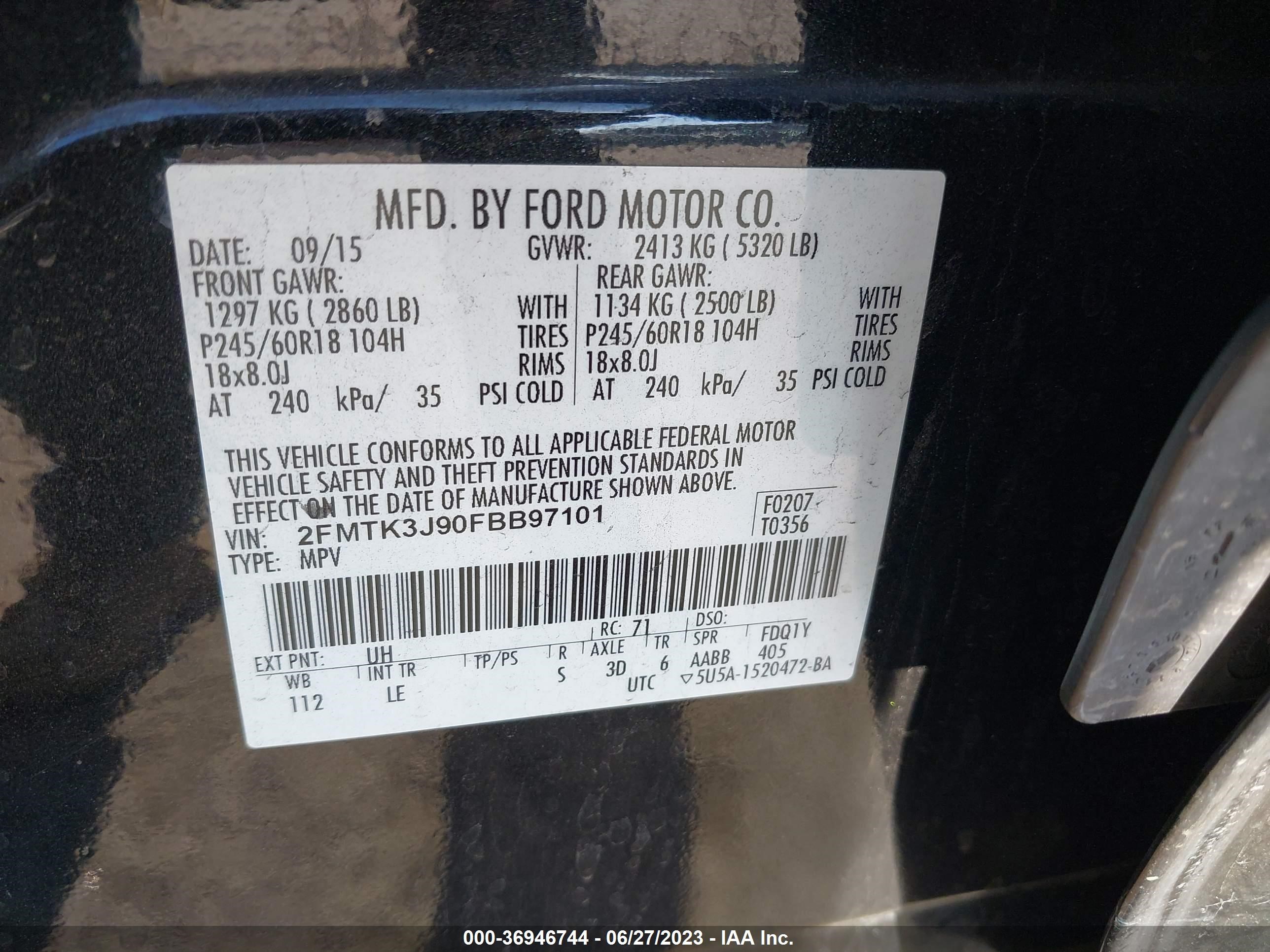 Photo 8 VIN: 2FMTK3J90FBB97101 - FORD EDGE 