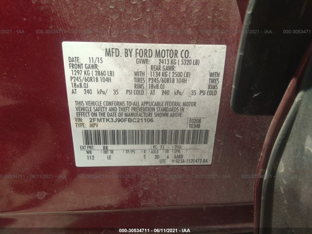 Photo 8 VIN: 2FMTK3J90FBC21106 - FORD EDGE 