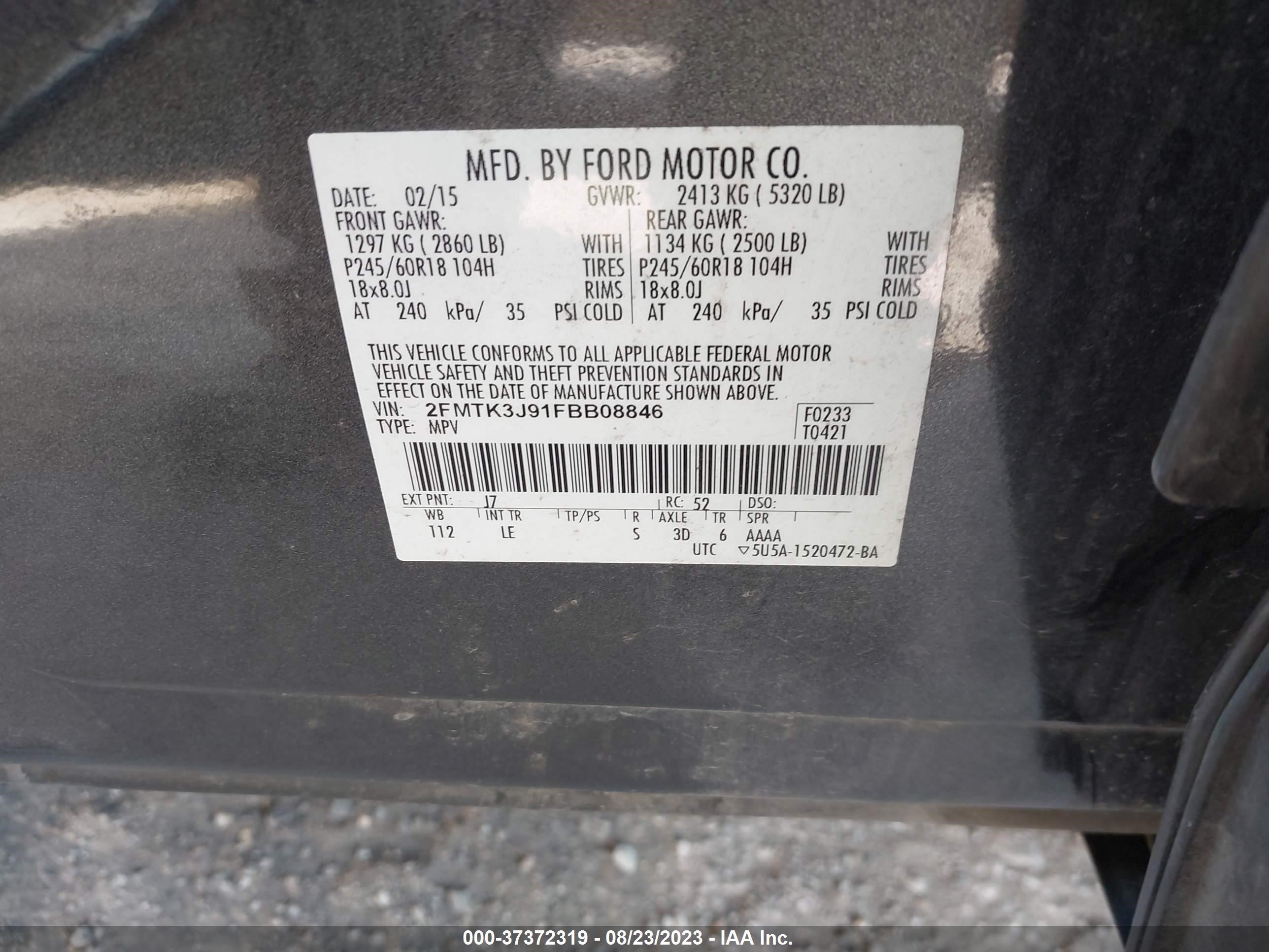 Photo 8 VIN: 2FMTK3J91FBB08846 - FORD EDGE 