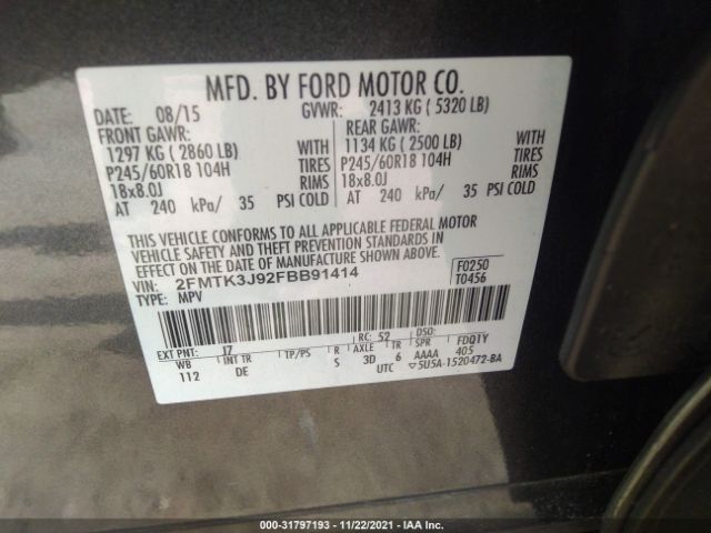 Photo 8 VIN: 2FMTK3J92FBB91414 - FORD EDGE 