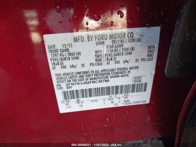 Photo 8 VIN: 2FMTK3J92FBC36786 - FORD EDGE 