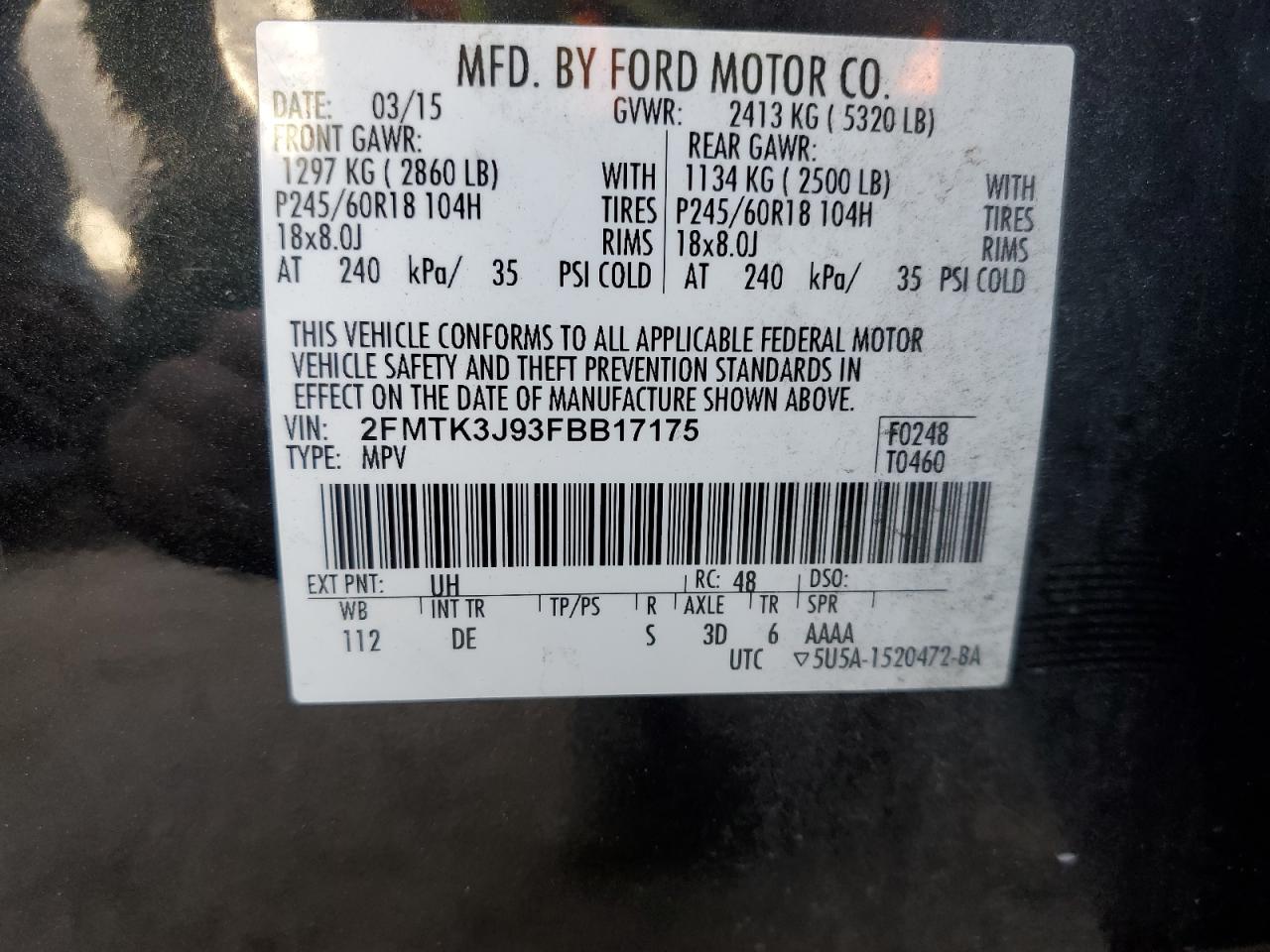 Photo 12 VIN: 2FMTK3J93FBB17175 - FORD EDGE 