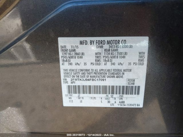 Photo 8 VIN: 2FMTK3J94FBC17091 - FORD EDGE SEL 