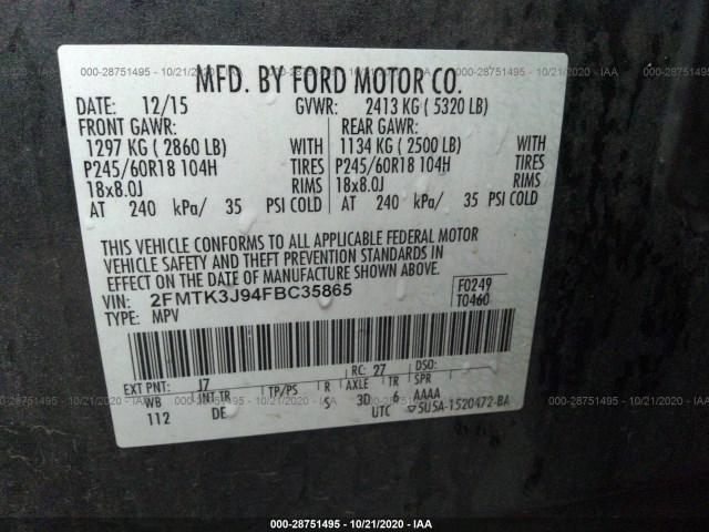 Photo 8 VIN: 2FMTK3J94FBC35865 - FORD EDGE 