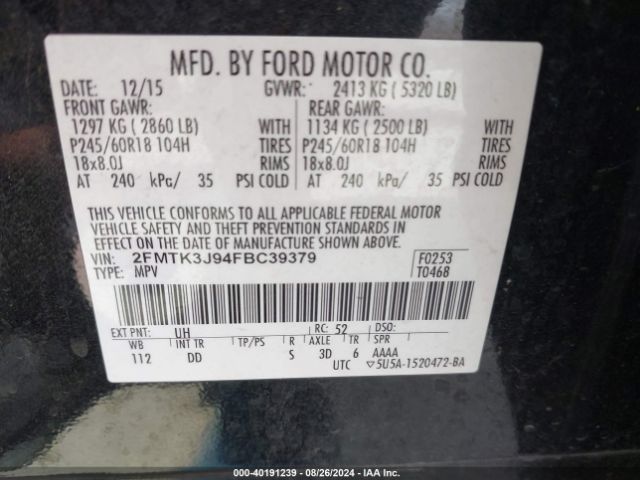 Photo 8 VIN: 2FMTK3J94FBC39379 - FORD EDGE 