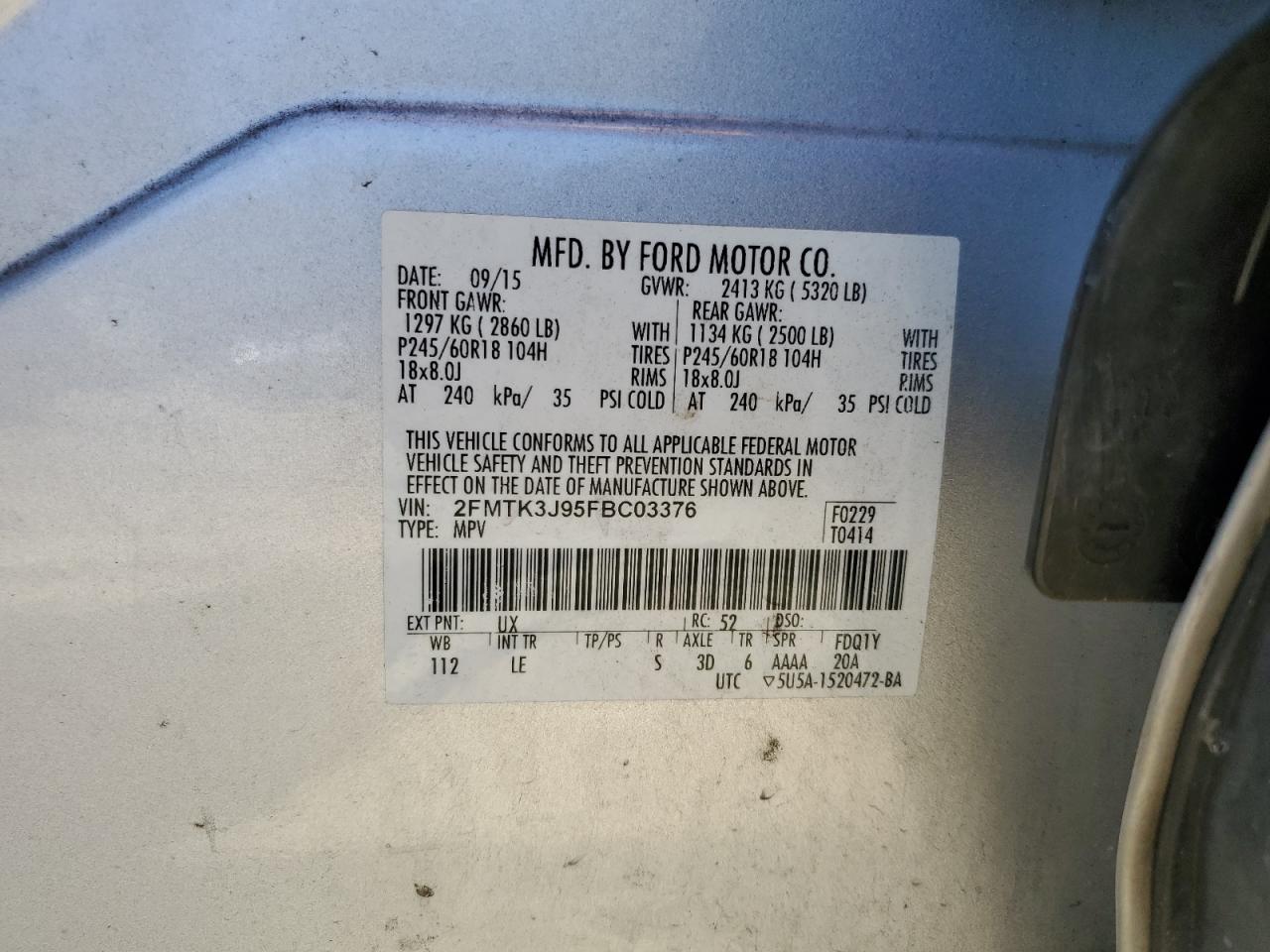 Photo 12 VIN: 2FMTK3J95FBC03376 - FORD EDGE 