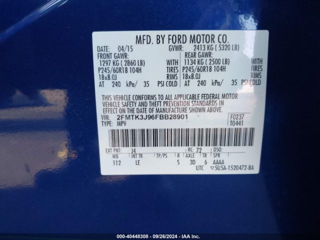 Photo 8 VIN: 2FMTK3J96FBB28901 - FORD EDGE 