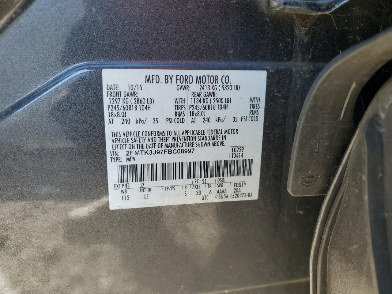 Photo 12 VIN: 2FMTK3J97FBC08997 - FORD EDGE 