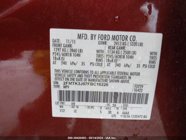 Photo 8 VIN: 2FMTK3J97FBC16226 - FORD EDGE 