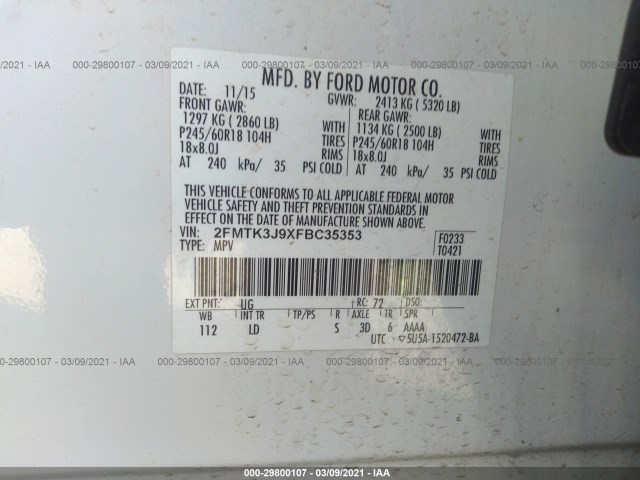 Photo 8 VIN: 2FMTK3J9XFBC35353 - FORD EDGE 