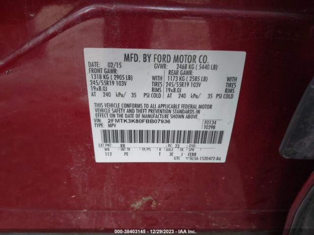 Photo 8 VIN: 2FMTK3K80FBB07936 - FORD EDGE 