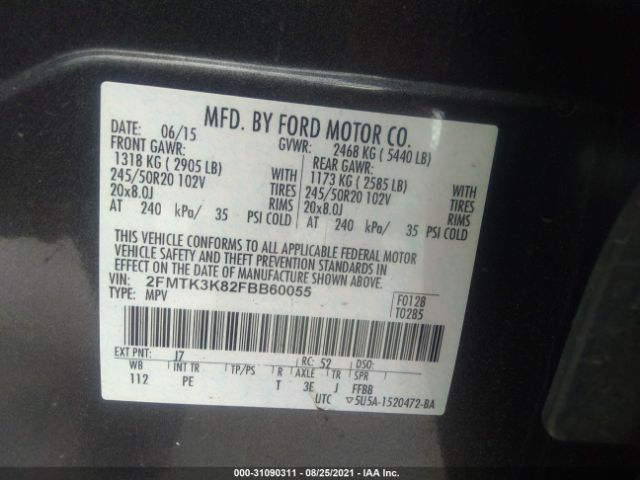 Photo 8 VIN: 2FMTK3K82FBB60055 - FORD EDGE 