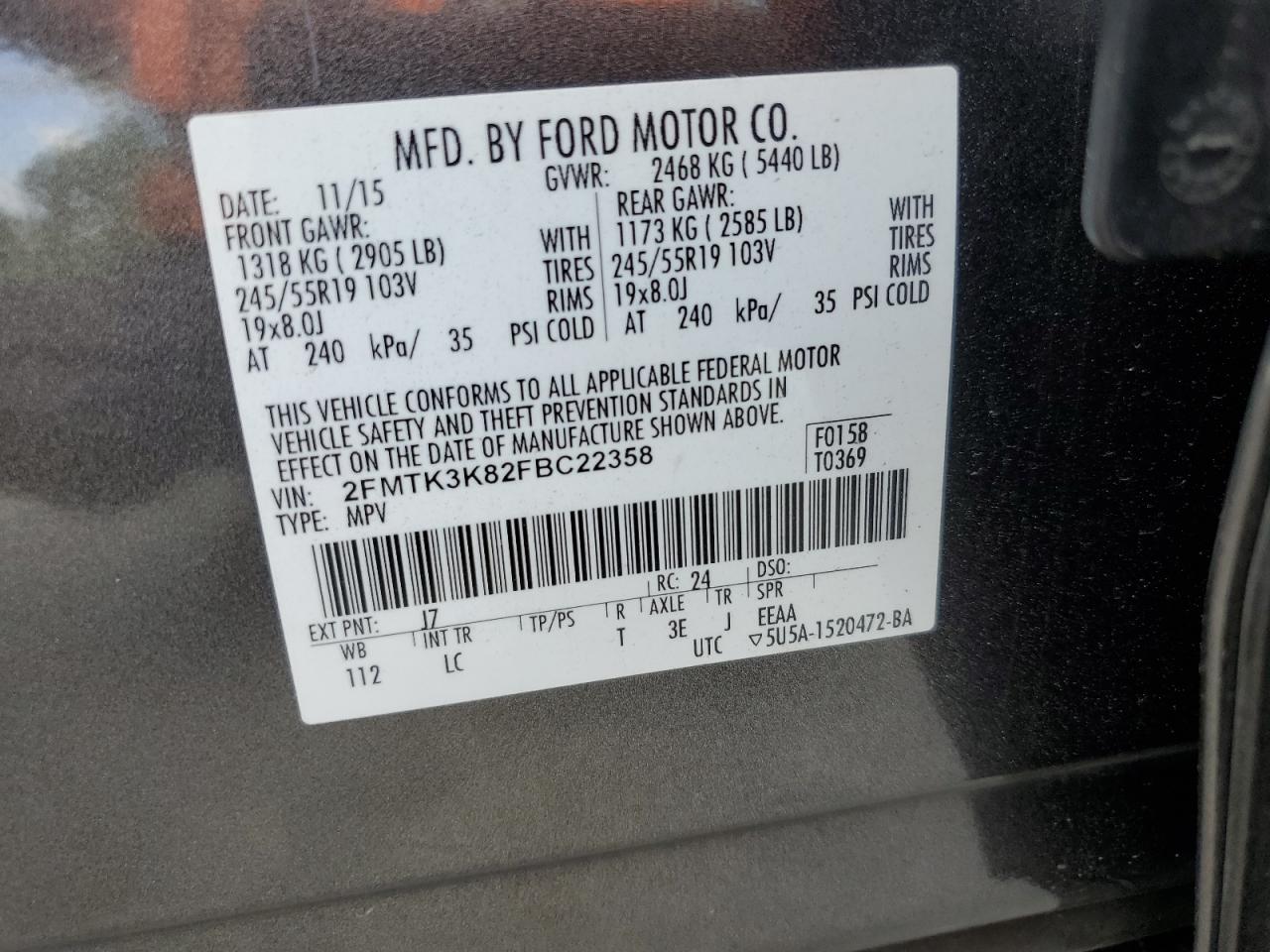 Photo 11 VIN: 2FMTK3K82FBC22358 - FORD EDGE 