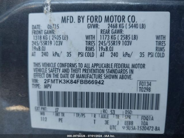 Photo 8 VIN: 2FMTK3K84FBB66942 - FORD EDGE 