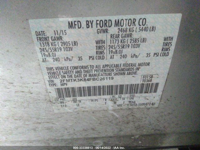 Photo 8 VIN: 2FMTK3K84FBC26119 - FORD EDGE 